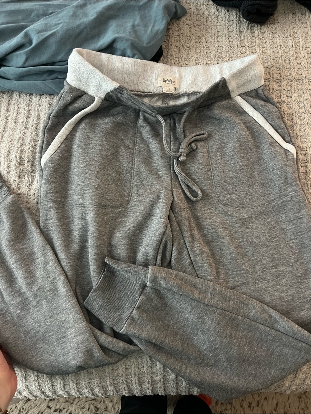 Upwest Gray Drawstring Jogger fleece Sweatpants with White Waistband